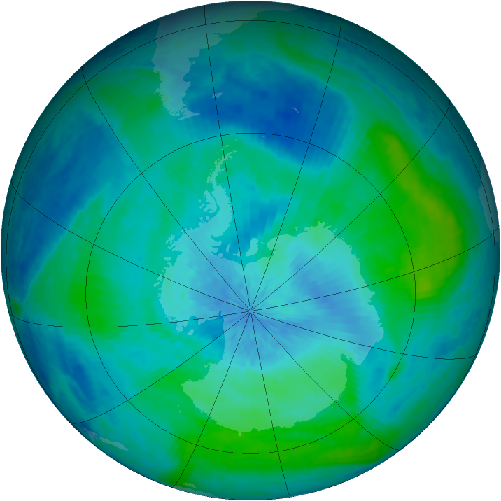 Antarctic ozone map for 29 February 2004
